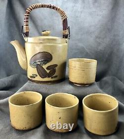 Vintage Wony LTD. Japan Mushroom Teapot Tea Set FOUR Teacups Asian Pottery