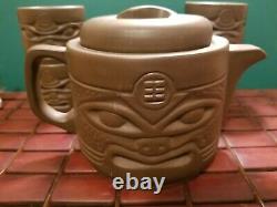 Vintage Zisha Two-Faced Tiki Tea Set Teapot Lid & 4 Cups Book of Tiki