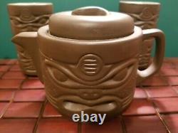 Vintage Zisha Two-Faced Tiki Tea Set Teapot Lid & 4 Cups Book of Tiki