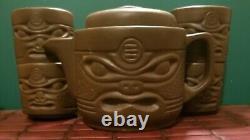 Vintage Zisha Two-Faced Tiki Tea Set Teapot Lid & 4 Cups Book of Tiki