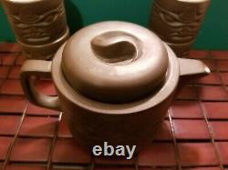 Vintage Zisha Two-Faced Tiki Tea Set Teapot Lid & 4 Cups Book of Tiki
