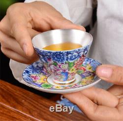 Vintage sterling silver teapot 999 sterling tea set pots gaiwan tea cup saucer