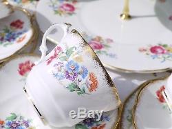 Vintage summer flowers tea set & mad hatter cake stand & 4 trio's tea pot