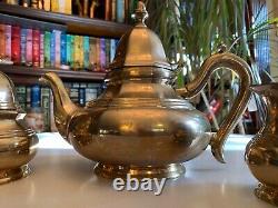 Vintage unbranded solid brass teapot set with creamer and sugar very heavy
