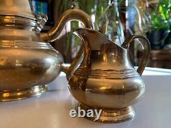 Vintage unbranded solid brass teapot set with creamer and sugar very heavy