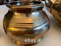 Vintage unbranded solid brass teapot set with creamer and sugar very heavy