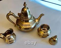 Vintage unbranded solid brass teapot set with creamer and sugar very heavy