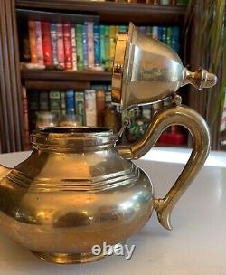 Vintage unbranded solid brass teapot set with creamer and sugar very heavy