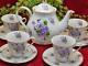 Violet Flowers Porcelain Tea Set Tea Pot And Four Cups And Saucers Made In Usa