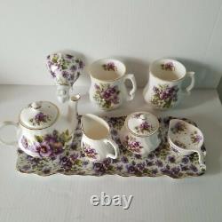 Violets, Pansy Tea Pot Cups Set China Floral Creamer/Sugar Bowl Platter Lot