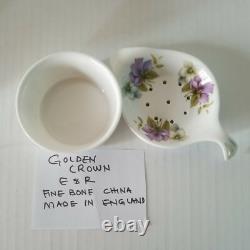 Violets, Pansy Tea Pot Cups Set China Floral Creamer/Sugar Bowl Platter Lot