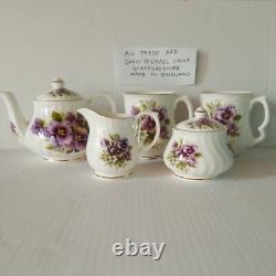 Violets, Pansy Tea Pot Cups Set China Floral Creamer/Sugar Bowl Platter Lot