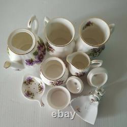 Violets, Pansy Tea Pot Cups Set China Floral Creamer/Sugar Bowl Platter Lot