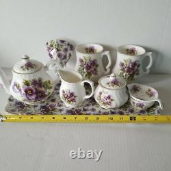 Violets, Pansy Tea Pot Cups Set China Floral Creamer/Sugar Bowl Platter Lot