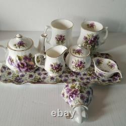 Violets, Pansy Tea Pot Cups Set China Floral Creamer/Sugar Bowl Platter Lot
