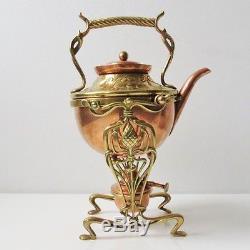 Vitange Tea Pot With Stand Burner Copper/Brass Carl Deffner Germany
