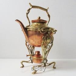 Vitange Tea Pot With Stand Burner Copper/Brass Carl Deffner Germany