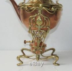 Vitange Tea Pot With Stand Burner Copper/Brass Carl Deffner Germany