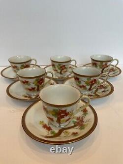 Vntge Occupied Japan Tea Pot Demitasse Tea St 6 Cups/Saucers HAND PAINTED