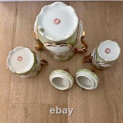 Vtg 15 PCs Germany Lusterware Coffee Tea Set Gold Leaf, Pot Creamer Sugar Cups