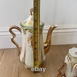Vtg 15 PCs Germany Lusterware Coffee Tea Set Gold Leaf, Pot Creamer Sugar Cups