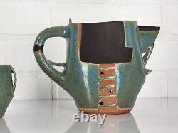 Vtg Abstract Modern JUDITH ZIEVE Teapot Cup/Creamer Sugar Dish Ceramic Pottery