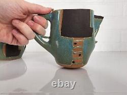 Vtg Abstract Modern JUDITH ZIEVE Teapot Cup/Creamer Sugar Dish Ceramic Pottery