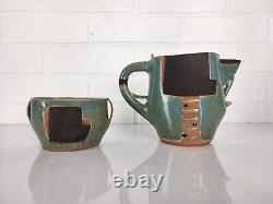 Vtg Abstract Modern JUDITH ZIEVE Teapot Cup/Creamer Sugar Dish Ceramic Pottery