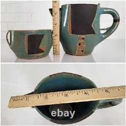 Vtg Abstract Modern JUDITH ZIEVE Teapot Cup/Creamer Sugar Dish Ceramic Pottery