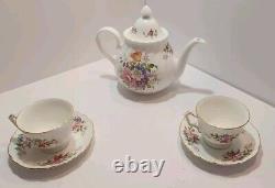 Vtg Aynsley Howard Sprays Teapot With 2 Teacups And Saucers Made in England