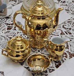 Vtg Bavarian Germany Gold Gildind 22k Painted 6 Piece Porcelain Tea Set 1950s
