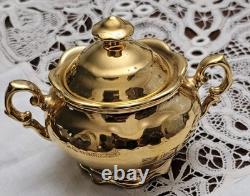 Vtg Bavarian Germany Gold Gildind 22k Painted 6 Piece Porcelain Tea Set 1950s