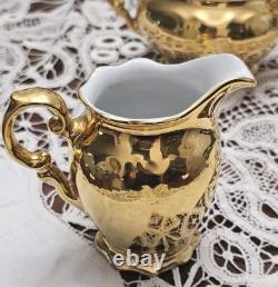 Vtg Bavarian Germany Gold Gildind 22k Painted 6 Piece Porcelain Tea Set 1950s