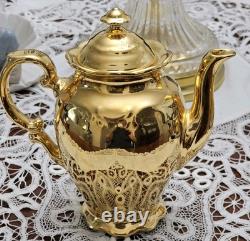 Vtg Bavarian Germany Gold Gildind 22k Painted 6 Piece Porcelain Tea Set 1950s