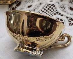 Vtg Bavarian Germany Gold Gildind 22k Painted 6 Piece Porcelain Tea Set 1950s