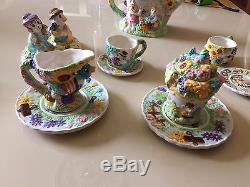 Vtg Decorative Hand Painted Porcelain Tea Set for 2 Spring/Easter 16 Pcs. W Lids