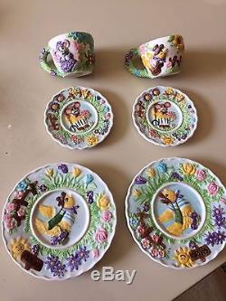 Vtg Decorative Hand Painted Porcelain Tea Set for 2 Spring/Easter 16 Pcs. W Lids