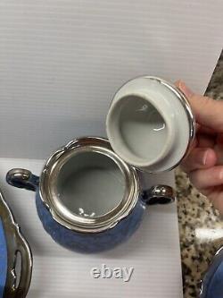 Vtg Dekor RW Bavaria Feinsilber Blue Silver Porcelain 18 Pc. Tea Service Set