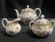 Vtg Dresden Porcelain Teapot, Creamer & Sugar Bowl Set Gold Trim