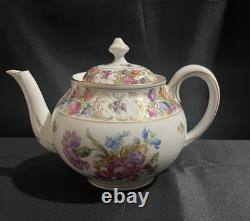Vtg Dresden Porcelain Teapot, Creamer & Sugar Bowl Set Gold Trim