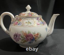 Vtg Dresden Porcelain Teapot, Creamer & Sugar Bowl Set Gold Trim