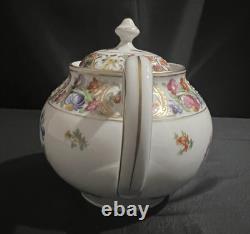 Vtg Dresden Porcelain Teapot, Creamer & Sugar Bowl Set Gold Trim