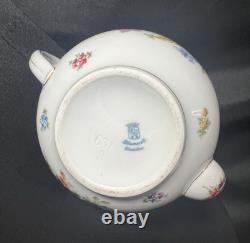 Vtg Dresden Porcelain Teapot, Creamer & Sugar Bowl Set Gold Trim