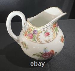Vtg Dresden Porcelain Teapot, Creamer & Sugar Bowl Set Gold Trim