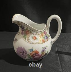 Vtg Dresden Porcelain Teapot, Creamer & Sugar Bowl Set Gold Trim