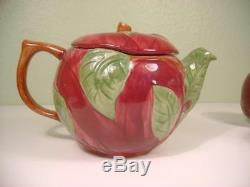 Vtg Franciscan Apple Shape Set Red Teapot with 4 Mugs Portugal Mint Condition