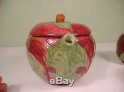 Vtg Franciscan Apple Shape Set Red Teapot with 4 Mugs Portugal Mint Condition