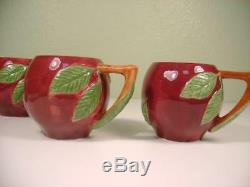 Vtg Franciscan Apple Shape Set Red Teapot with 4 Mugs Portugal Mint Condition