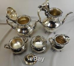 Vtg Gorham Sterling Silver STRASBOURG Tea Coffee Pot Set 5 Pieces Sugar Creamer