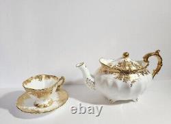 Vtg HAMMERSLEY GOLD WHITE TEA SET 2 PCS LARGE FOOTED TEAPOT & Teacup